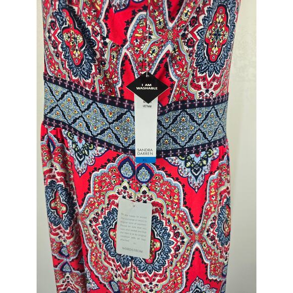 Sandra Darren NWT Red Blue Design Sleeveless Maxi Women's Dress XL - Picture 4 of 6